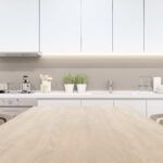 Cabinet and counter of modern kitchen in luxury house.